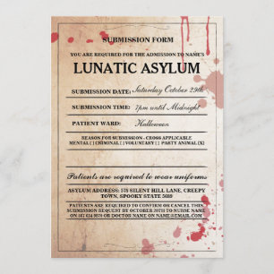 Lunatic Asylum Form Halloween Party Invite Kaart