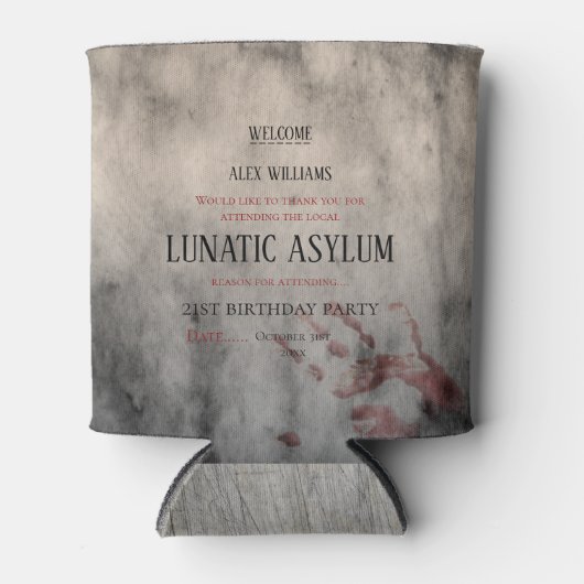 Lunatic Asylum Halloween Verjaardag Blikjeskoeler (Voorkant)