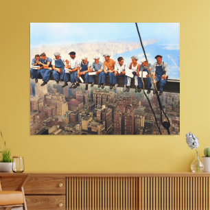 Lunch Atop A Skyscraper 1932 NYC Gerestaureerd Kle Canvas Afdruk