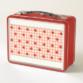 LUNCH BOX 文字　カスタム　いちご＆チェック（オレンジ）  メタルランチボックス (Dos)