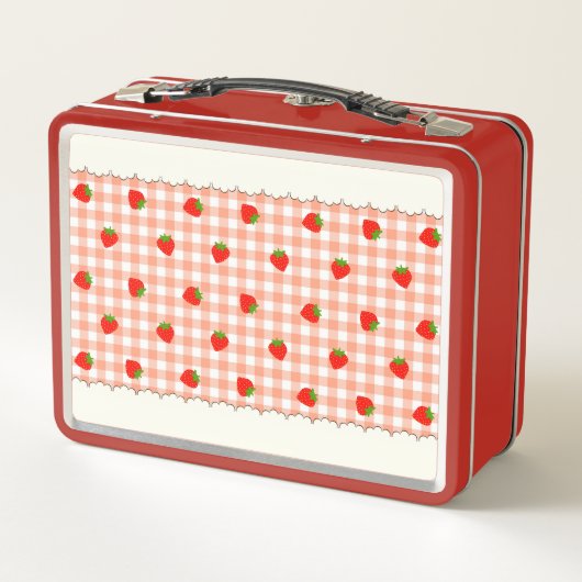 LUNCH BOX 文字　カスタム　いちご＆チェック（オレンジ）  メタルランチボックス (Dos)