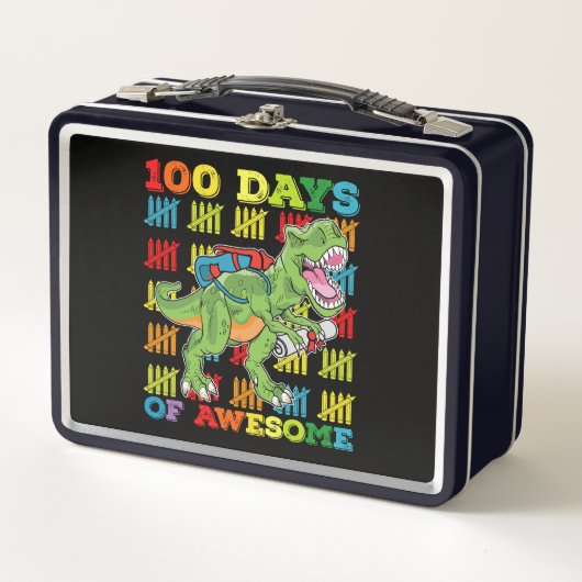 Lunch Box 100 Jours D'Étonnant T Rex Dinosaur 100ème École (Devant)