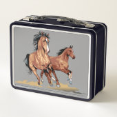 Lunch Box 2 Beaux Chevaux Courant Boîte À Déjeuner Métal (Dos)