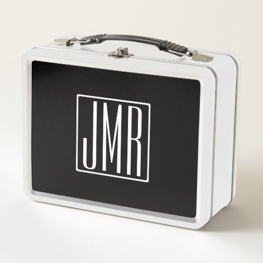 Lunch Box 3 Initiales Monogramme | Noir & Blanc (ou couleur (Devant)