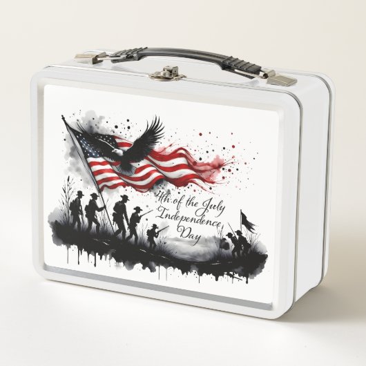 Lunch Box 4 juillet art patriotique avec drapeau et soldats (Devant)