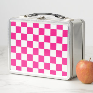 Lunch Box à damiers carré chaud rose blanc rétro géométrique
