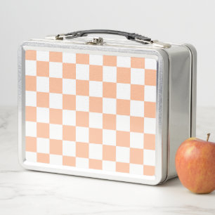 Lunch Box à damiers carré pêche orange blanc géométrique