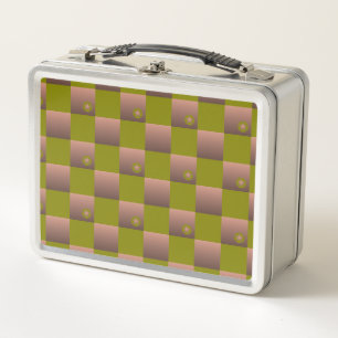 Lunch Box à damiers motif en brun et vert olive