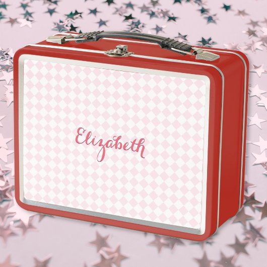 Lunch Box À damiers Rose mignonne Monogrammed Girls School