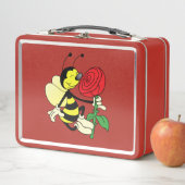 Lunch Box Abeille à kornets noire et jaune avec une rose rou (En situation)
