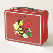 Lunch Box Abeille à kornets noire et jaune avec une rose rou (Dos)