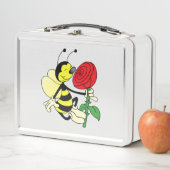 Lunch Box Abeille à kornets noire et jaune avec une rose rou (En situation)