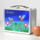 Lunch Box Abeilles heureuses dans un champ de fleurs (En situation)