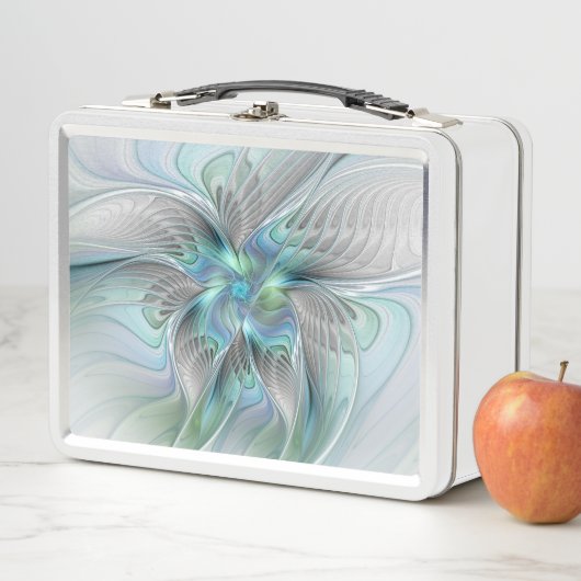 Lunch Box Abstrait Bleu Vert Papillon Imaginaire Fractal Art (En situation)
