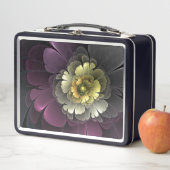 Lunch Box Abstrait Purpur moderne Khaki Gris Fleur fractale  (En situation)