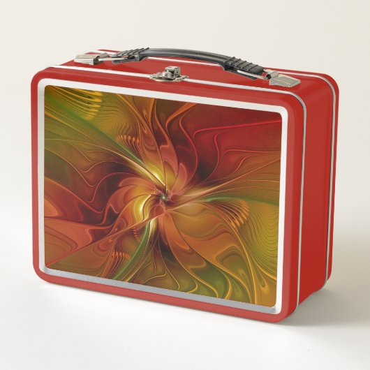 Lunch Box Abstrait Rouge Orange Brown Vert Fractal Art Flowe (Devant)