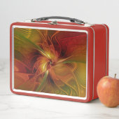Lunch Box Abstrait Rouge Orange Brown Vert Fractal Art Flowe (En situation)