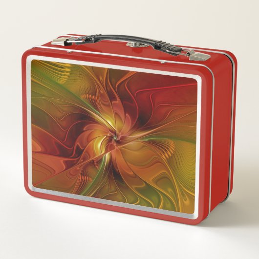 Lunch Box Abstrait Rouge Orange Brown Vert Fractal Art Flowe (Dos)