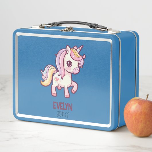 Lunch Box Adorable Pastel Unicorn avec nom enfant (En situation)