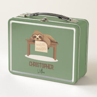 Lunch Box Adorable Sleepy Étudier Sloth avec nom enfant
