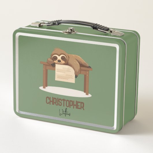 Lunch Box Adorable Sleepy Étudier Sloth avec nom enfant (Devant)