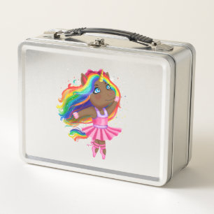 Lunch Box Africain Black Unicorn Girl Ballerina Dancing Cade