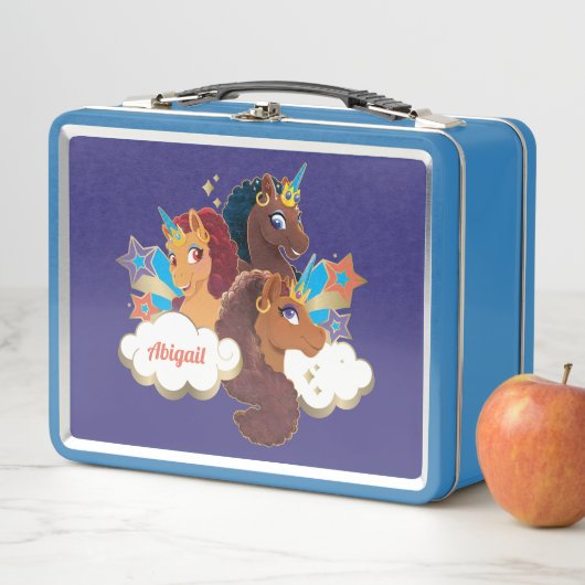 Lunch Box Afro Unicorn "Fabriqué en magie" Trio Design (En situation)