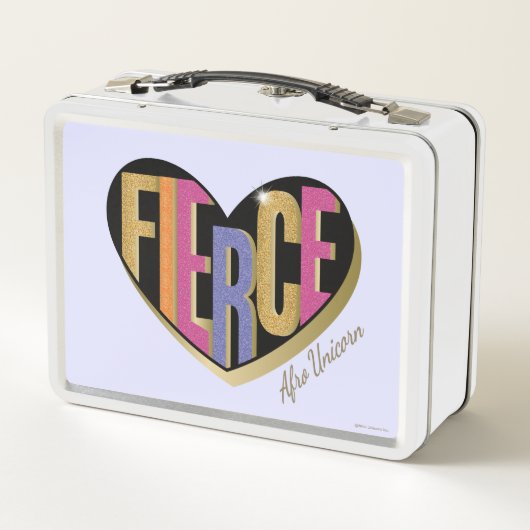 Lunch Box Afro Unicorn Fierce Heart Design (Dos)