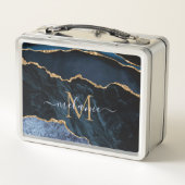 Lunch Box Agate Navy Blue Gold Nom Lettre métal Boîte à lunc (Dos)