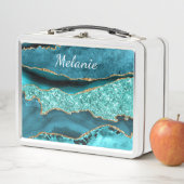 Lunch Box Agate Turquoise Bleu Marbre Or Turquoise Nom perso (En situation)