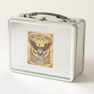 Lunch Box Aigle chauve vintage patriotique en détresse