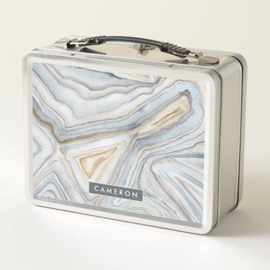 Lunch Box Ajouter votre nom| Conception abstraite en marbre (Dos)