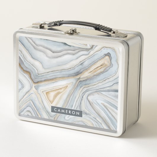Lunch Box Ajouter votre nom| Conception abstraite en marbre  (Devant)