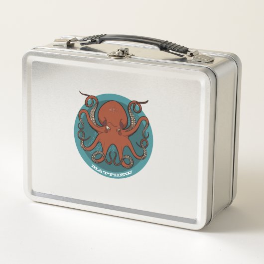 Lunch Box Ajouter Votre Nom Fierce Red Cartoon Octopus (Devant)