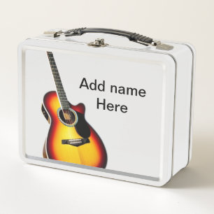 Lunch Box Ajouter votre nom texte brun acoustique guitare éd