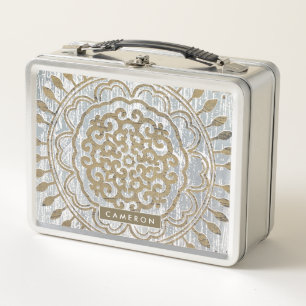 Lunch Box Ajoutez votre nom Mandala Gold Design