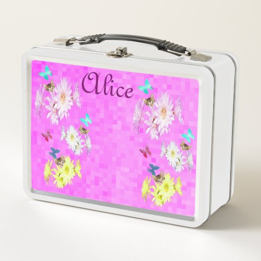 Lunch Box Alice, Nom Logo Avec Fleurs Et Chatons, (Devant)