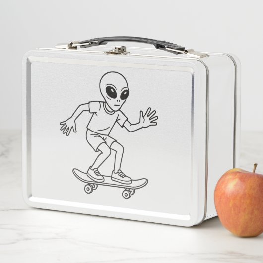 Lunch Box Alien de l'espace en skateboard (En situation)