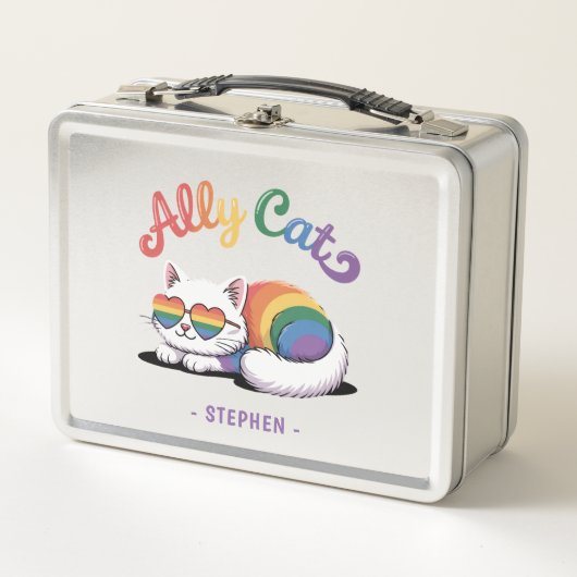 Lunch Box Ally Cat - Cute White Cat LGBTQ Pride (2) (Devant)