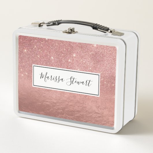 Lunch Box Aluminium emietté par parties scintillantes roses (Devant)