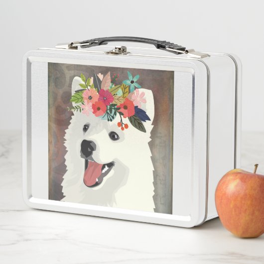 Lunch Box American Eskimo Chien race Flower Crown (En situation)