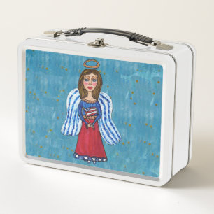 Lunch Box American Patriotic Angel Drapeau Or Étoiles Bleu