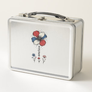 Lunch Box Amérique Fleurie Patriotique Vintage Vector Design
