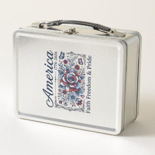 Lunch Box Amérique Patriotique Floral Vintage Conception de 