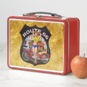 Lunch Box Amérique route 66 moto avec une texture or (En situation)