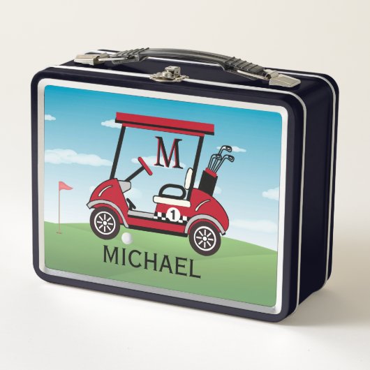 Lunch Box Amusants Red & Black Golf Nom du panier Monogramme (Devant)