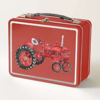 Lunch Box Ancienne carte de dessin de tracteur rouge