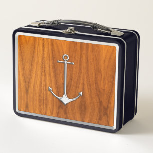Lunch Box Ancre chromée sur teak placage style de vie nautiq