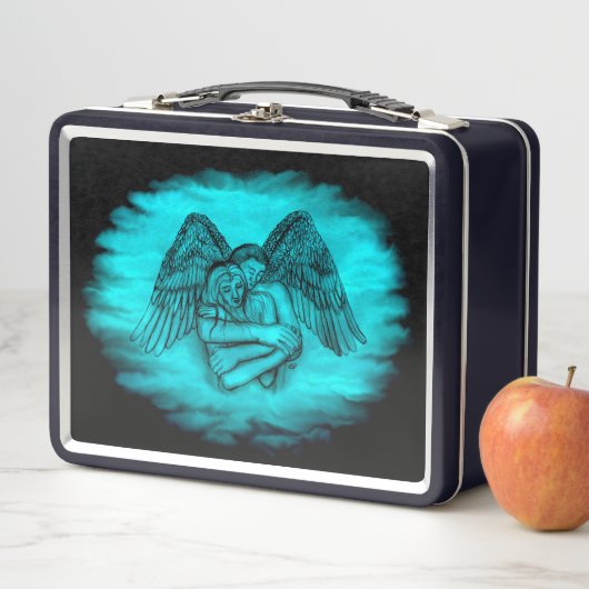 Lunch Box Angel Eros en amour, design noir et vert (En situation)