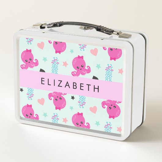 Lunch Box Animaux de mer, poulpe, méduse, Coeurs, Votre nom (Dos)